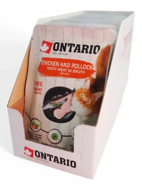 Ontario märgtoit kassidele, kana ja tursk puljongis 18x80g