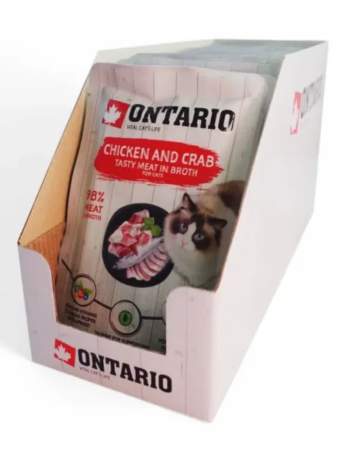 Ontario märgtoit kassidele, kana ja krabi puljongis 18x80g