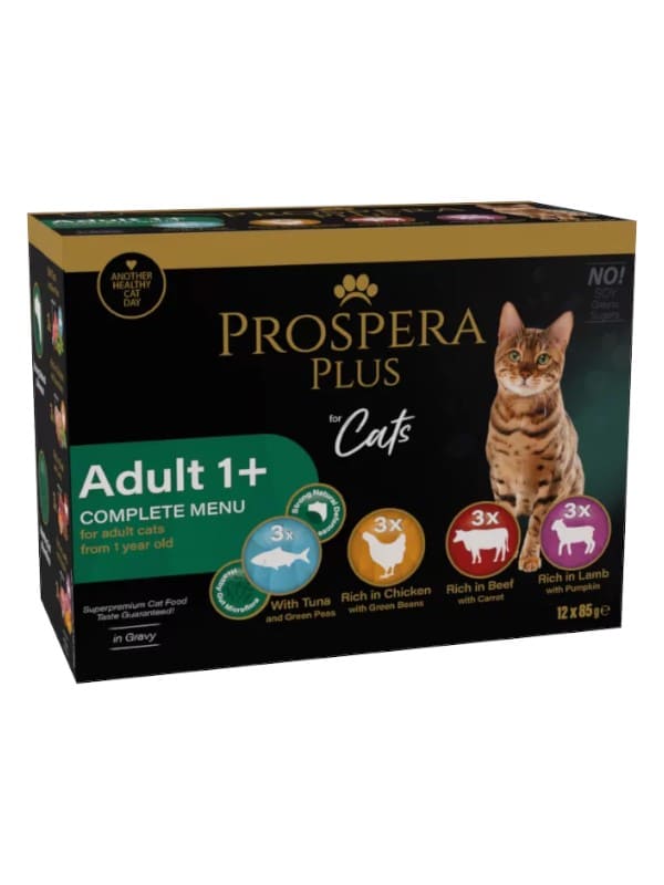 Prospera Plus assortii täiskasvanud kassidele 1+, 12x85g