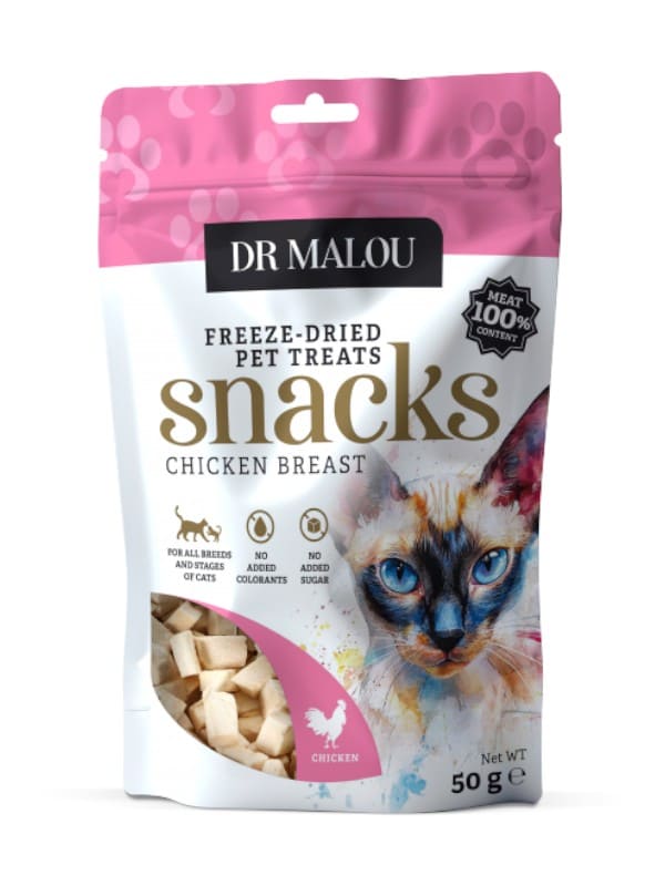 Dr Malou külmkuivatatud kana rinnafilee kuubikud, 50g