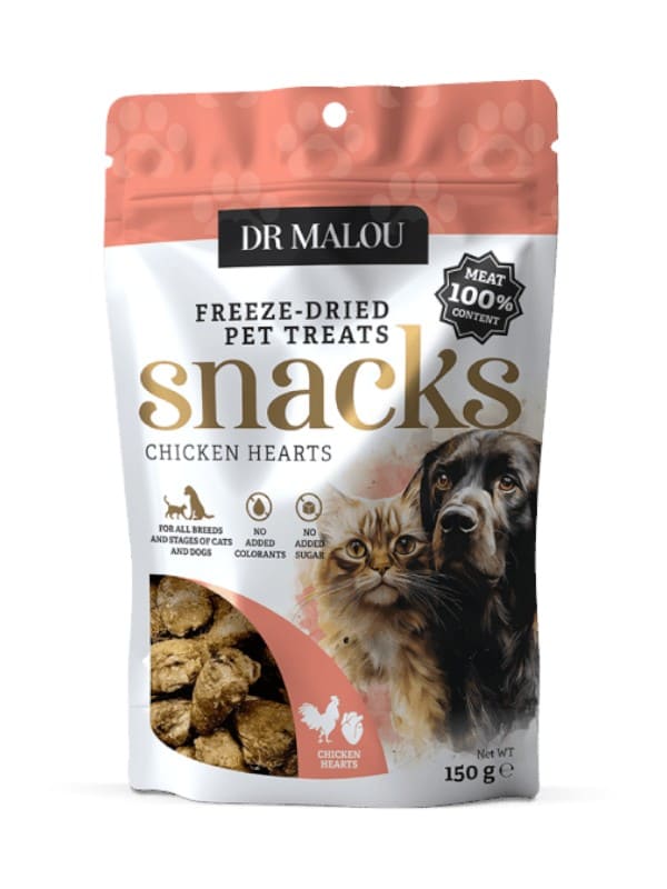 Dr Malou külmkuivatatud kanasüdamed kassidele ja koertele 150g