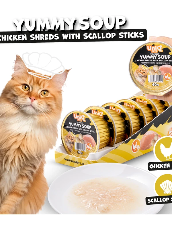 Uniq Pets lihaga supp kassidele, kana ja kammkarp 6x60g