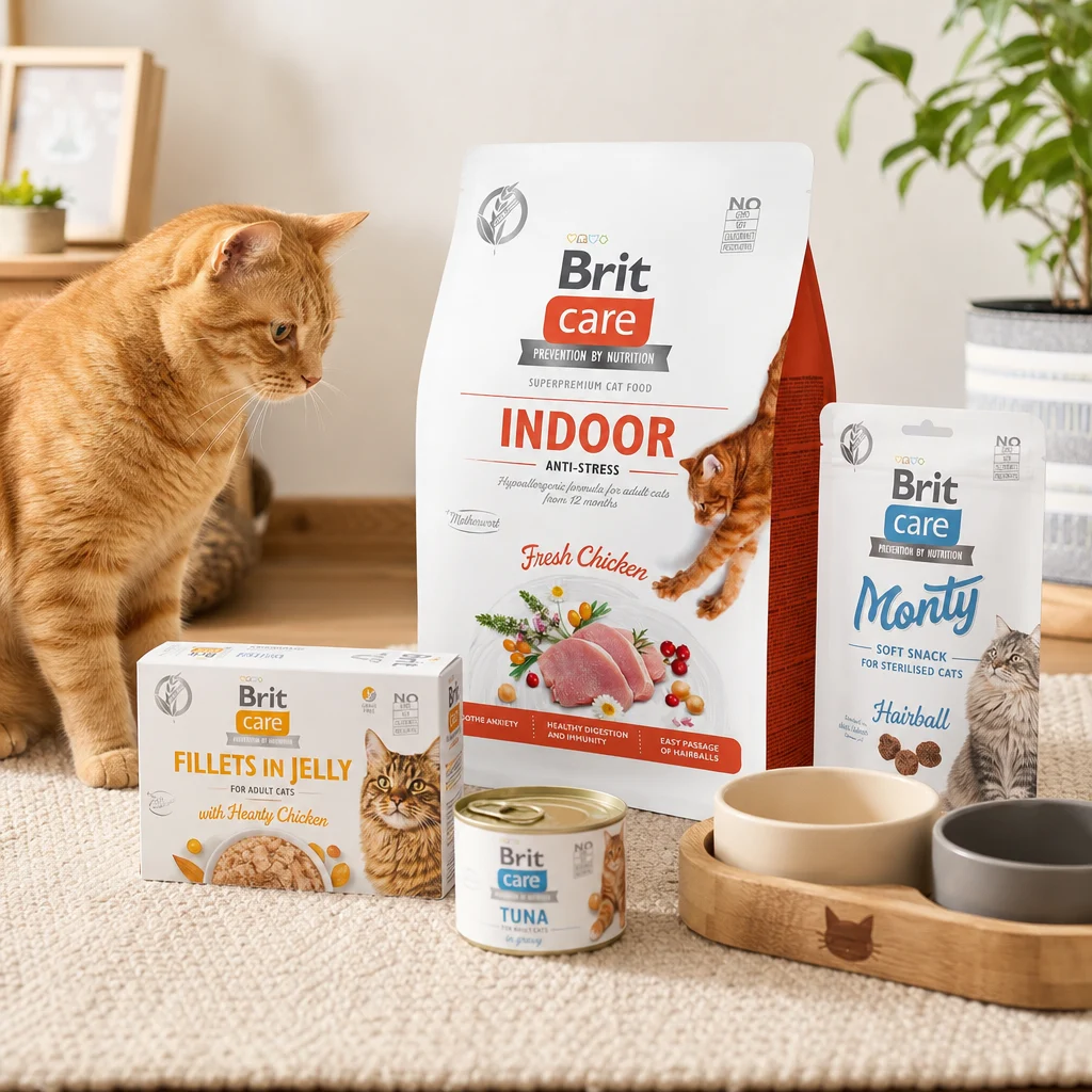 Cat next to food packaging