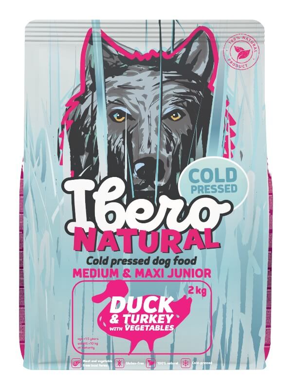 Ibero Natural külmpressitud toit M/L juunior pardi ja kalkuniga, 2kg