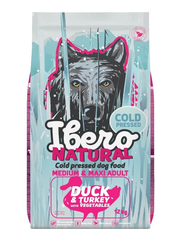 Ibero Natural külmpressitud toit M/L - pardi ja kalkuniga, 12kg
