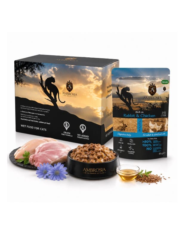 Ambrosia Digestive Help Sterilized küüliku ja kanaga, 12x85g