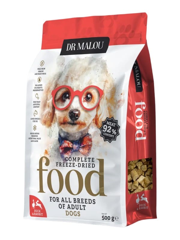 Dr Malou külmkuivtataud koeratoit pardi ja küülikuga, 1kg