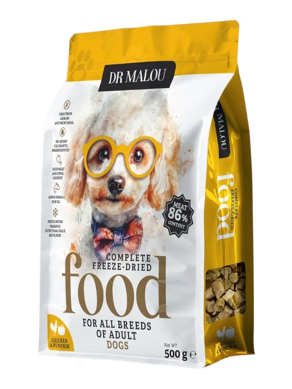 Dr Malou külmkuivtataud koeratoit kana ja kõrvitsaga, 1kg