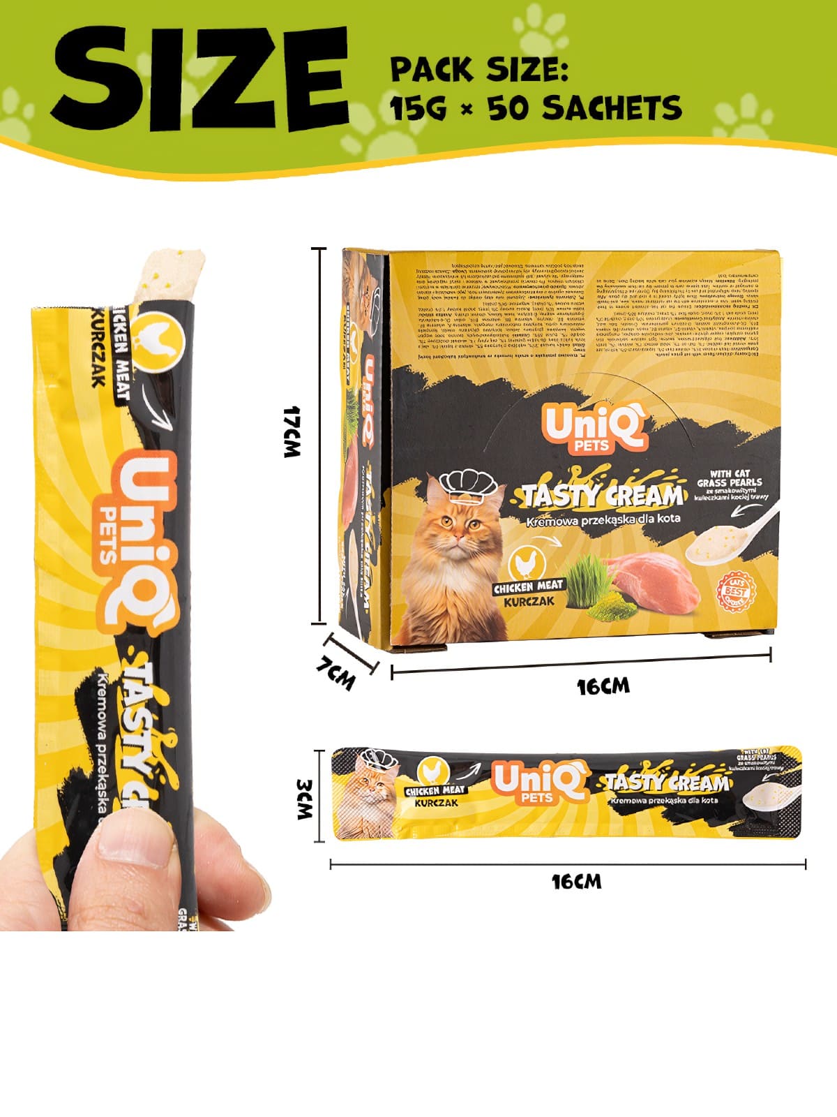 Uniq PetsBubble Cream – kreemjas kana ja kassirohuga maius kassidele, 15 g × 50 tk