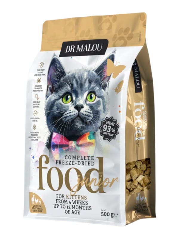 Külmkuivatatud toit kassipoegadele Dr Malou - kana, kitsepiima ja munakollasega, 500g