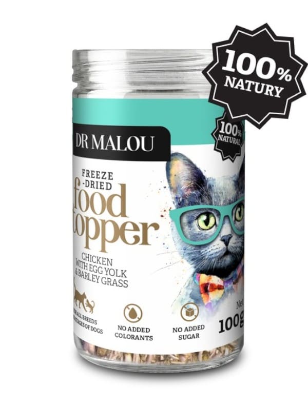 Dr Malou topper - külmkuivatatud kana, munakollane ja odrahein, 100g