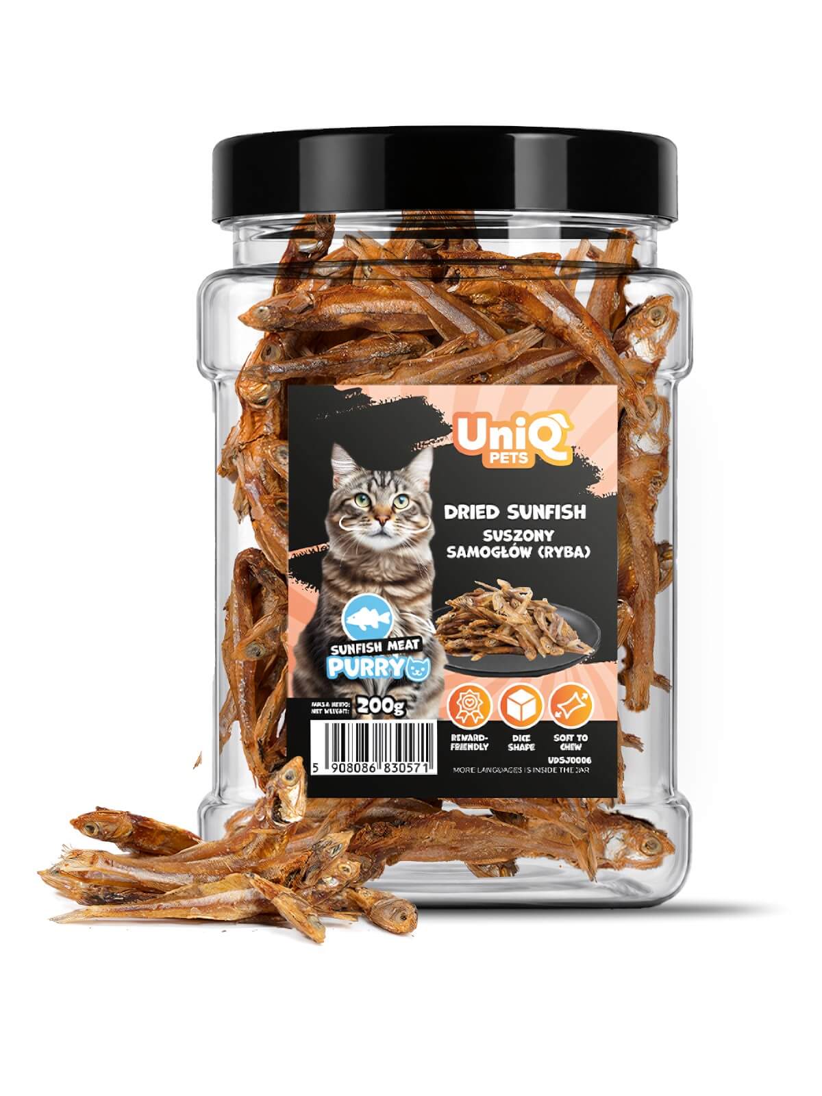 Uniq Pets Purry kuivatatud kala purgis, 200g